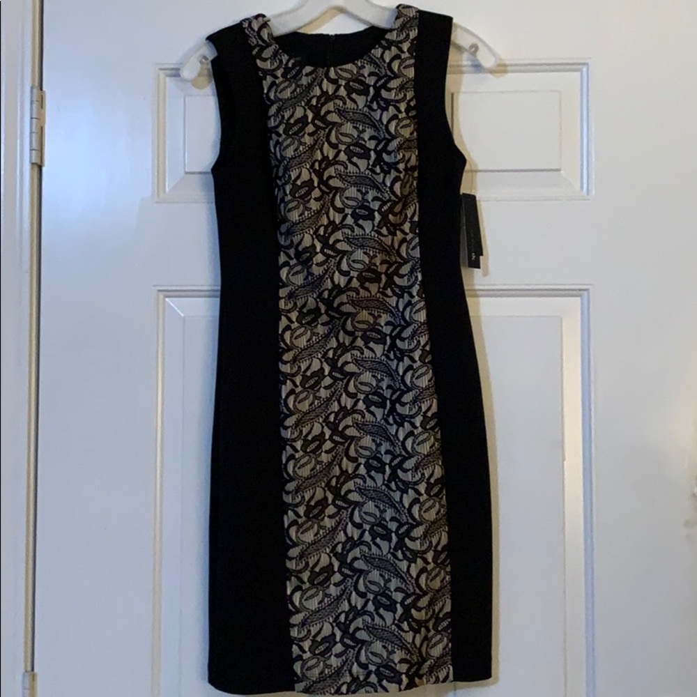 Black and Ivory Sleeveless Cocktail Dress